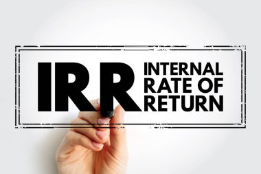 IRR Internal Rate of Return - metric used in financial analysis to estimate the profitability of potential investments, acronym text concept stamp