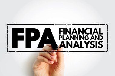 FPA Financial Planning and Analysis - set of four activities that support an organization's financial health, acronym text concept stamp