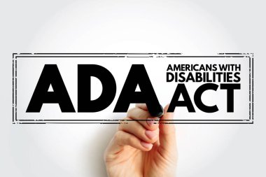 ADA Americans with Disabilities Act - civil rights law that prohibits discrimination based on disability, acronym text concept stamp