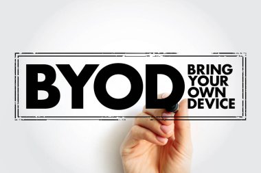 BYOD Bring Your Own Device - policy that allows employees in an organization to use their personally owned devices for work-related activities, acronym text concept stamp