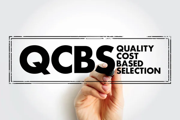 QCBS - Quality and Cost Based Selection acronym stamp business concept background