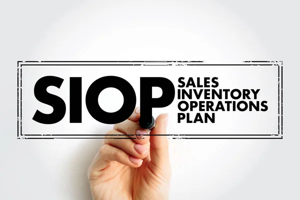 SIOP Sales Inventory Operations Plan - management process that enables businesses to efficiently coordinate supply and demand, acronym text concept stamp