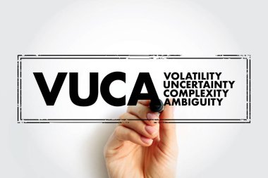 VUCA Volatility, Uncertainty, Complexity, Ambiguity - conflates four distinct types of challenges that demand four distinct types of responses, acronym text concept stamp