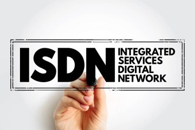 ISDN Integrated Services Digital Network - set of communication standards for simultaneous digital transmission of data over the digitalised circuits of telephone network, acronym text stamp