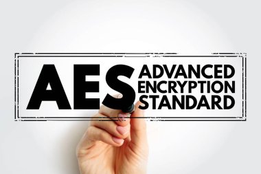 AES Advanced Encryption Standard - symmetric block cipher to protect classified information, acronym text stamp concept background