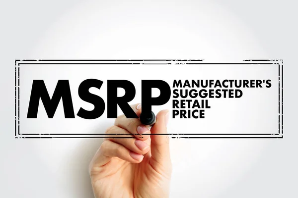 stock image MSRP Manufacturer's Suggested Retail Price - the price that a product's manufacturer recommends it be sold for at point of sale, acronym text concept stamp