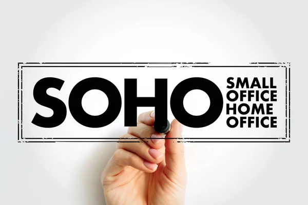 SOHO Small Office Home Office - category of business or cottage industry that involves from 1 to 10 workers, acronym text concept stamp
