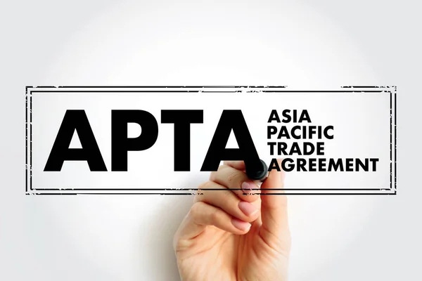 APTA Asia Pacific Trade Agreement - preferential trade agreement between countries in the Asia-Pacific region, acronym text concept stamp