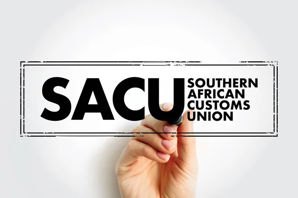 SACU Southern African Customs Union - customs union among five countries of Southern Africa: Botswana, Eswatini, Lesotho, Namibia and South Africa, acronym text concept stamp
