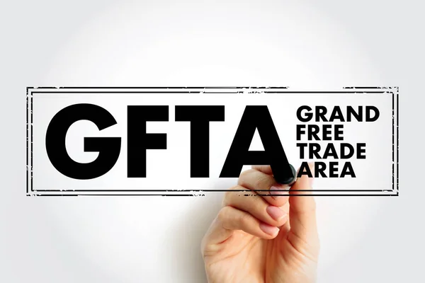 GFTA Grand Free Trade Area - project envisaged by several regional blocs in Africa in order to bring about increased intra-African trade, acronym text concept stamp