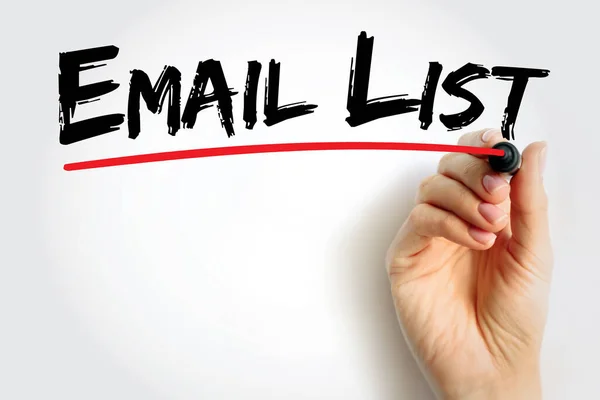 Lista Mail Zbieranie Adresów Mail Tło Koncepcji Tekstu — Zdjęcie stockowe