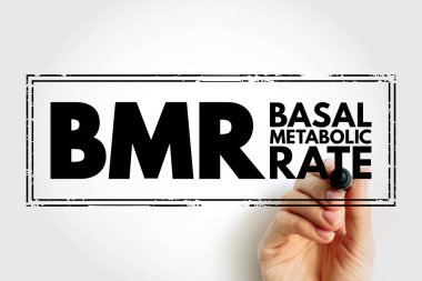 BMR Basal Metabolic Rate - number of calories you burn as your body performs basic life-sustaining function, acronym text stamp concept background