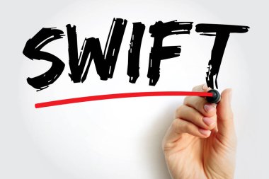 SWIFT mesajlaşma ağı küresel ödeme sisteminin bir bileşenidir, metin konsepti arka planı