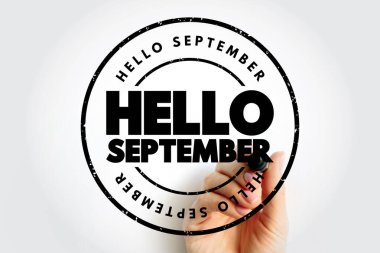 Hello September text stamp, concept background