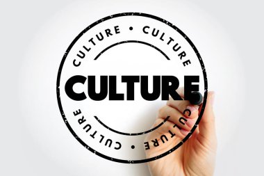 Culture - the arts and other manifestations of human intellectual achievement regarded collectively, text concept stamp clipart