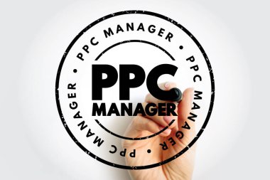 Ppc Manager text stamp, business concept background