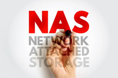 NAS Network-Attached Storage - file-level computer data storage server connected to a computer network, acronym text concept background