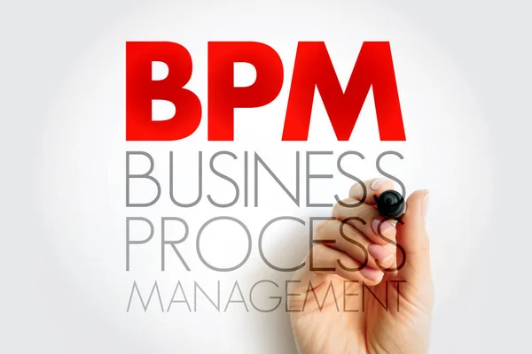 BPM Business Process Management - discipline in which people use various methods to discover, model, analyze, measure, improve, optimize, and automate business processes, acronym text concept