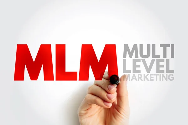 MLM Multi Level Marketing - monetary strategy used by direct sales companies to encourage existing distributors to recruit new distributors, text concept for presentations and reports