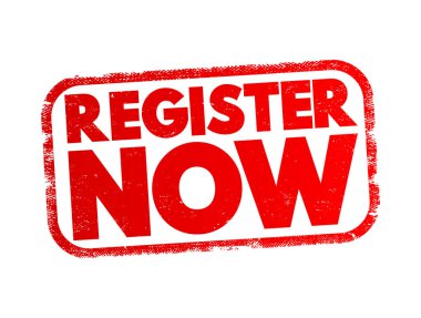 Register Now text stamp, concept background