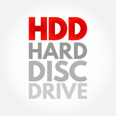 HDD Hard Disk Sürücüsü - dijital verileri depolayan ve alan elektro-mekanik veri depolama aygıtı, kısaltma metin kavramı arka planı