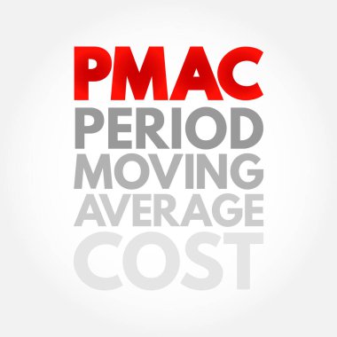 PMAC Period Moving Average Cost - total cost of the items purchased divided by the number of items in stock, acronym text concept background