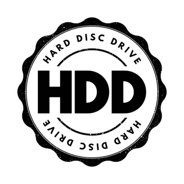 HDD Hard Disc Drive - electro-mechanical data storage device that stores and retrieves digital data, acronym text concept stamp
