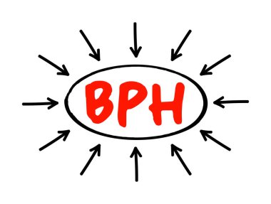 BPH Benign Prostatic Hyperplasia - prostat bezinin büyüdüğü ve kanserli değil, oklu kısaltma metin kavramı