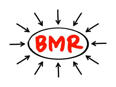 BMR Temel Metabolik Oranı - vücudunuz temel yaşam fonksiyonunu, oklu kısaltma metnini gerçekleştirirken yaktığınız kalori sayısı