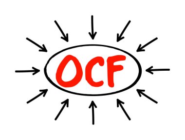 OCF Nakit Akışı İşletiyor - bir şirketin normal işletmeleri tarafından üretilen nakit miktarının ölçümü, oklu kısaltma metni