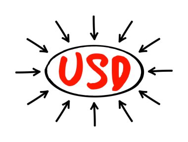 USD - ABD Doları oklu kısaltma metni, iş konsepti geçmişi