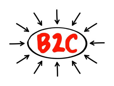 B2C Business to Consumer - ürünlerin doğrudan müşterilere satılması anlamına gelir, üçüncü şahıs perakendecileri, toptancıları veya diğer aracıları atlayarak, oklu kısaltma metin kavramını