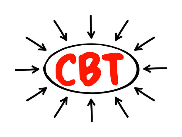CBT Computer Based Training - education that is primarily administered using computers rather than an in-person instructor, acronym text concept with arrows