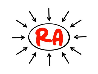 RA Romatoid Artrit - eklemlerde ağrıya, şişliğe ve sertliğe neden olan uzun vadeli durum, oklu kısaltma metin kavramı
