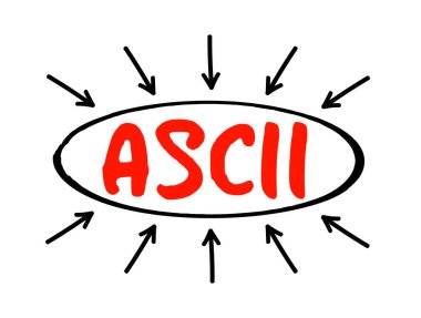 ASCII - Amerikan Bilgi Değişimi Standart Kodu Oklu kısaltma metni, teknoloji kavramı arka planı