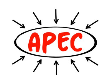APEC Asia Pacific Economic Cooperation - Pasifikteki ekonomiler için hükümetler arası konferans Asya-Pasifik bölgesi boyunca serbest ticareti destekliyor, oklu kısaltma metni kavramı