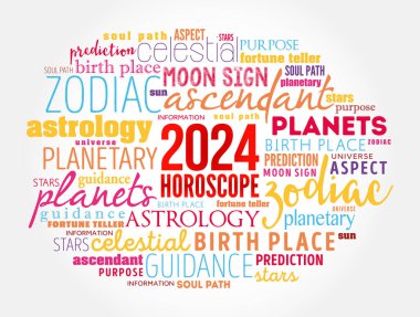 2024 HOROSCOPE kelime bulut kolajı, kavram arka planı