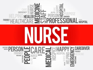 Hemşire kelime bulut kolajı, sağlık konsepti geçmişi