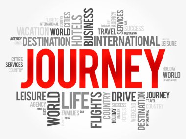 Yolculuk kelimesi bulut kolajı, seyahat kavramı