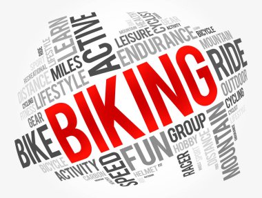 Bisiklet sürmek - bisiklet sürmek veya motosiklet sürmek, kelime bulutu spor konsepti arka planı