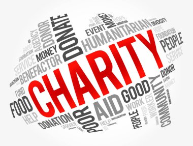 Hayırseverlik kelimesi bulut kolajı, iş konsepti geçmişi