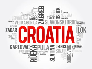 List of cities and towns in Croatia, word cloud collage, business and travel concept background clipart