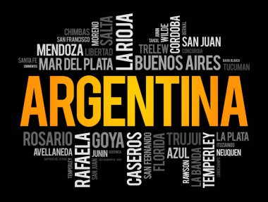 List of cities and towns in Argentina, word cloud collage, business and travel concept background clipart