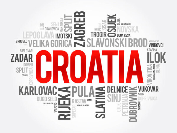 List of cities and towns in Croatia, word cloud collage, business and travel concept background