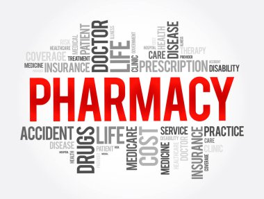 Eczane kelimesi bulut kolajı, sağlık konsepti geçmişi