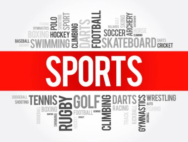 Spor kelime bulut kolajı, hobiler ve eğlence konsepti geçmişi