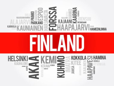 List of cities and towns in Finland, word cloud collage, business and travel concept background clipart