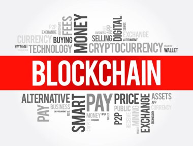 Engelleme zinciri kripto para kelime bulut kolajı, iş konsepti arka plan