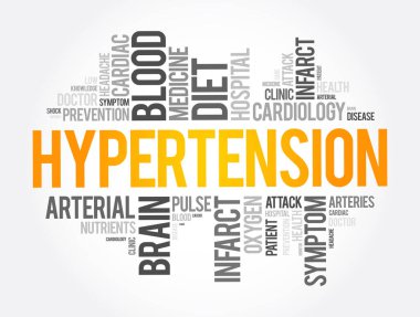 Yüksek tansiyon kelimesi bulut kolajı, sağlık konsepti geçmişi