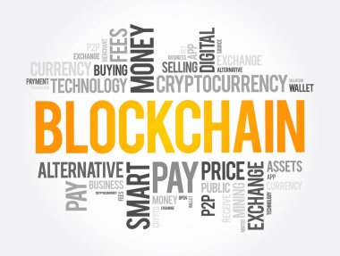 Engelleme zinciri kripto para kelime bulut kolajı, iş konsepti arka plan